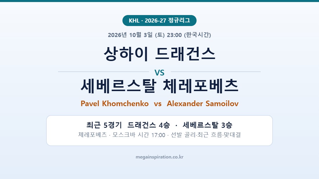 상하이 드래건스 vs 세베르스탈 체레포베츠 KHL 분석