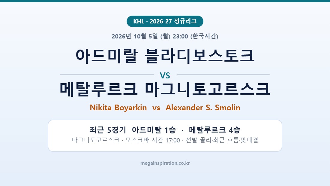 아드미랄 블라디보스토크 vs 메탈루르크 마그니토고르스크 KHL 분석