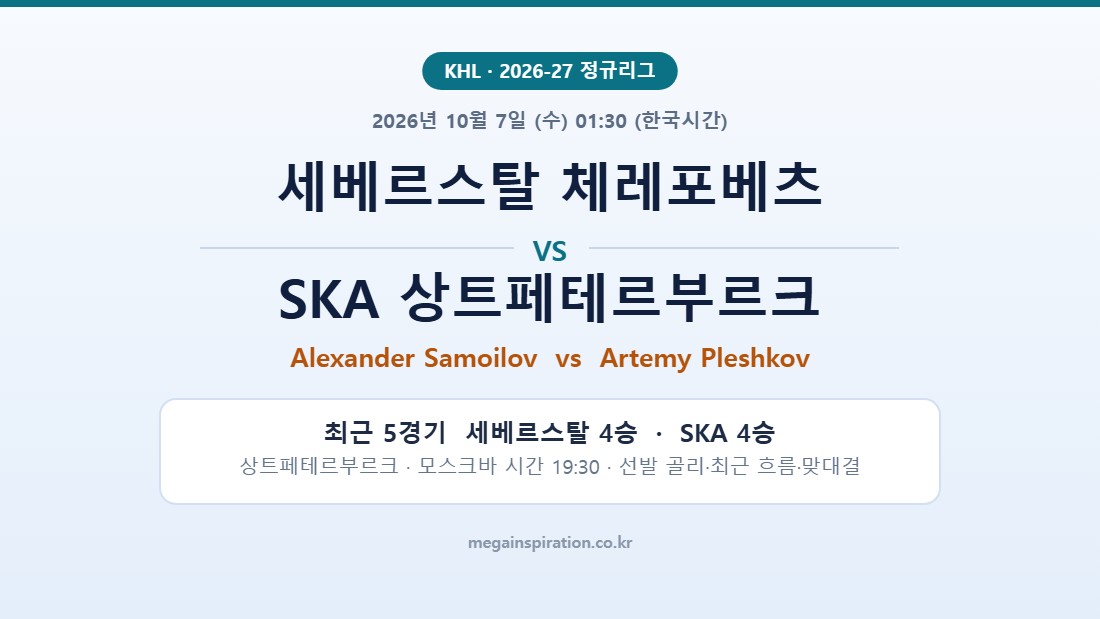 세베르스탈 체레포베츠 vs SKA 상트페테르부르크 KHL 분석