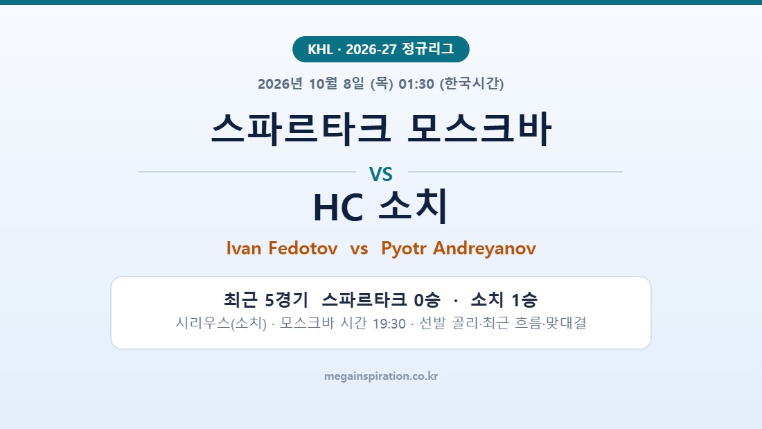스파르타크 모스크바 vs HC 소치 KHL 분석