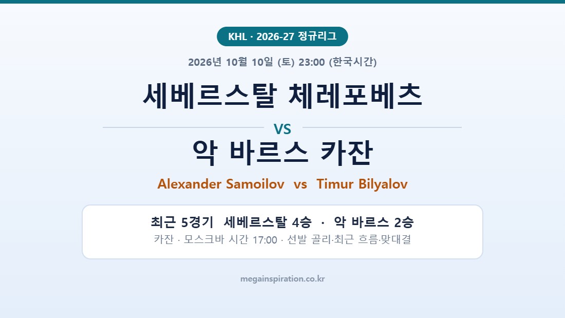 세베르스탈 체레포베츠 vs 악 바르스 카잔 KHL 분석