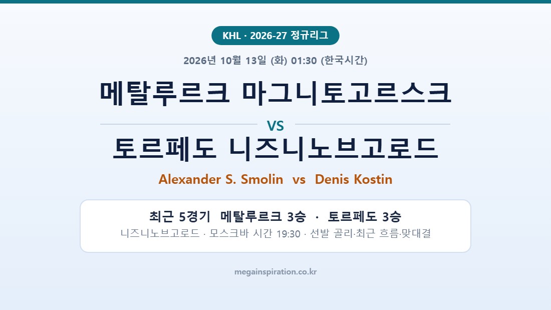 메탈루르크 마그니토고르스크 vs 토르페도 니즈니노브고로드 KHL 분석