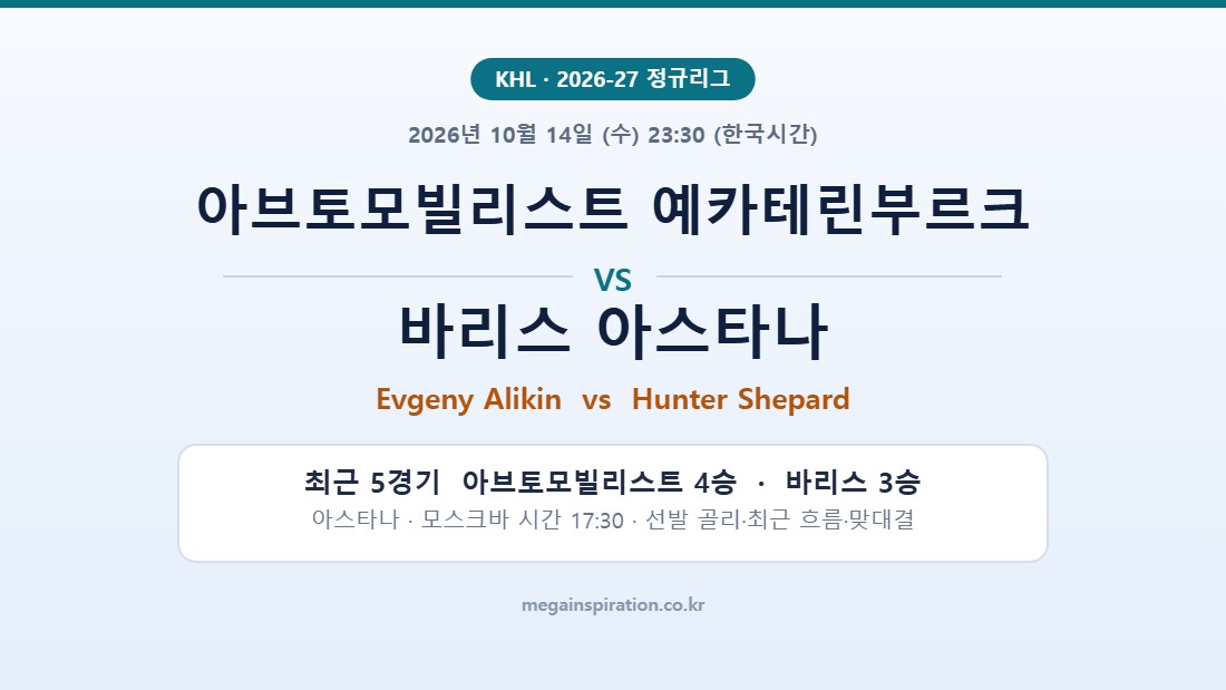 아브토모빌리스트 예카테린부르크 vs 바리스 아스타나 KHL 분석