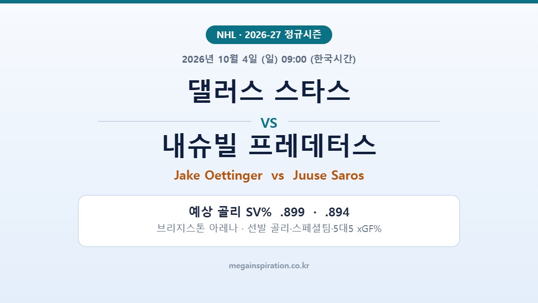 댈러스 스타스 vs 내슈빌 프레데터스 NHL 분석
