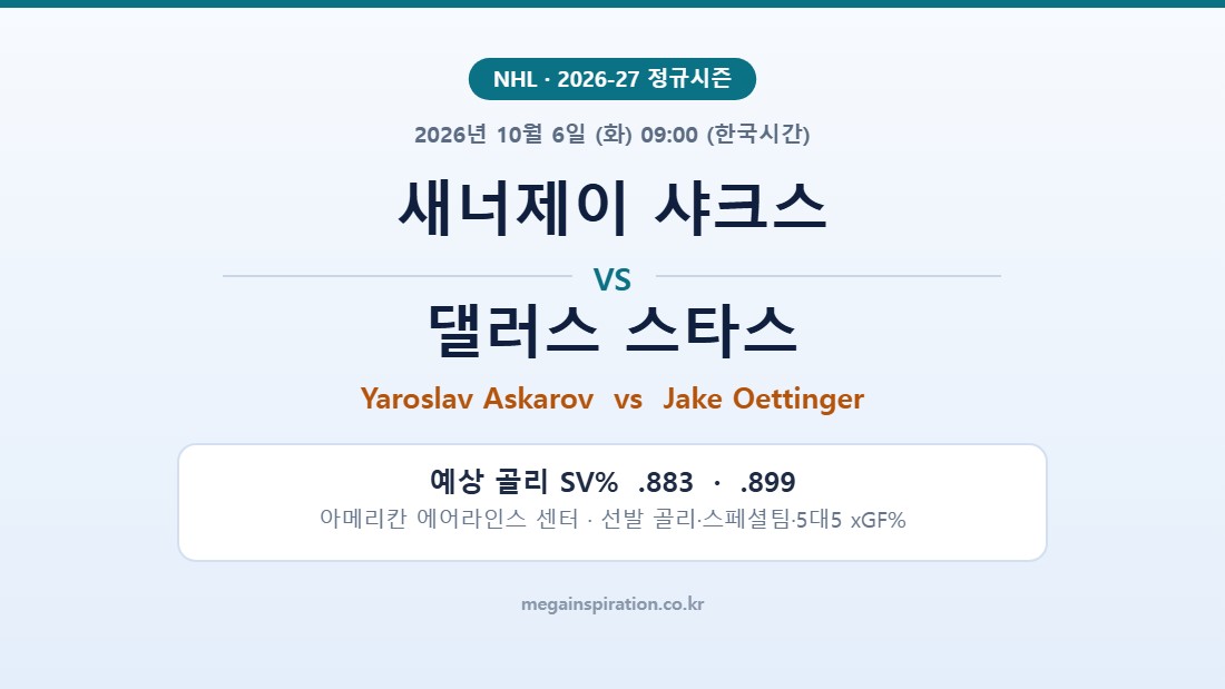 새너제이 샤크스 vs 댈러스 스타스 NHL 분석