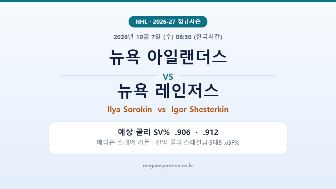 뉴욕 아일랜더스 vs 뉴욕 레인저스 NHL 분석