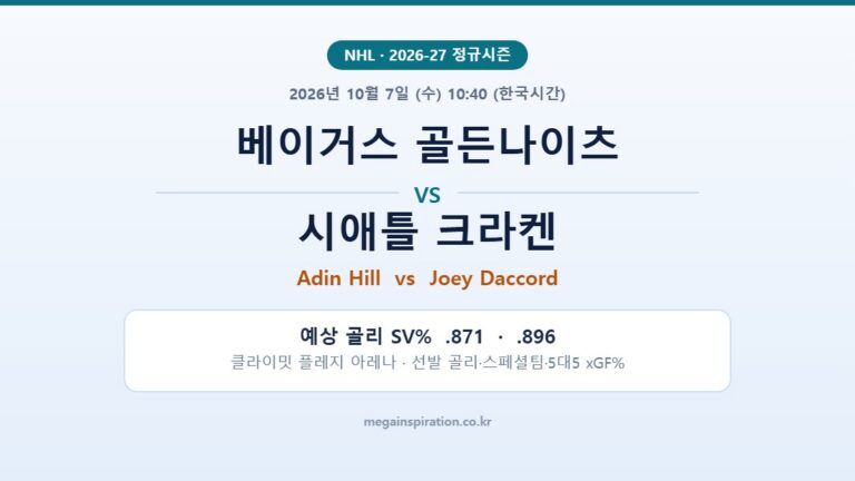 베이거스 골든나이츠 vs 시애틀 크라켄 NHL 분석