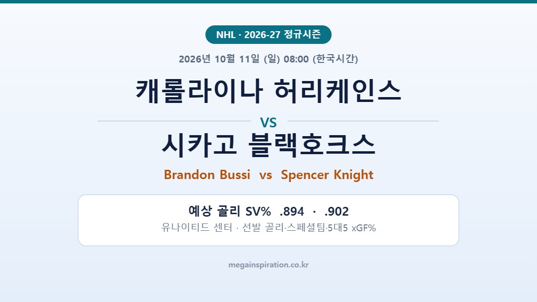 캐롤라이나 허리케인스 vs 시카고 블랙호크스 NHL 분석