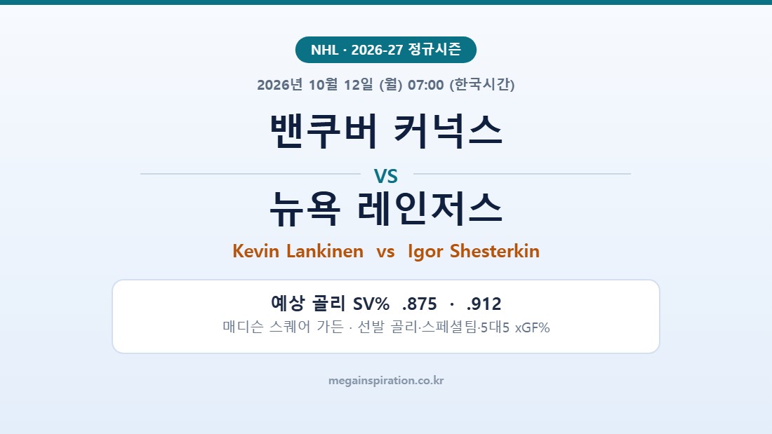 밴쿠버 커넉스 vs 뉴욕 레인저스 NHL 분석