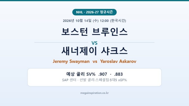 보스턴 브루인스 vs 새너제이 샤크스 NHL 분석
