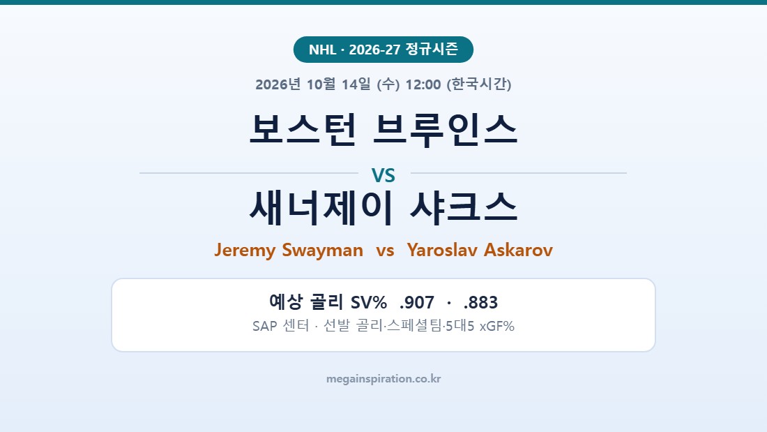 보스턴 브루인스 vs 새너제이 샤크스 NHL 분석