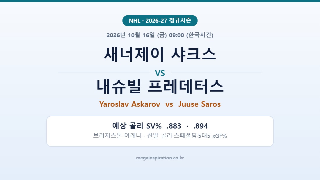 새너제이 샤크스 vs 내슈빌 프레데터스 NHL 분석