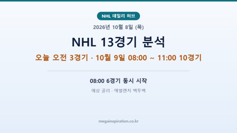 2026년 10월 8일 (목) NHL 분석 | 오늘 13경기 · 예상 골리·경기별 분석