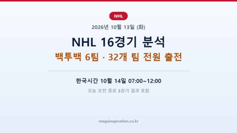 2026년 10월 13일 NHL 분석 16경기