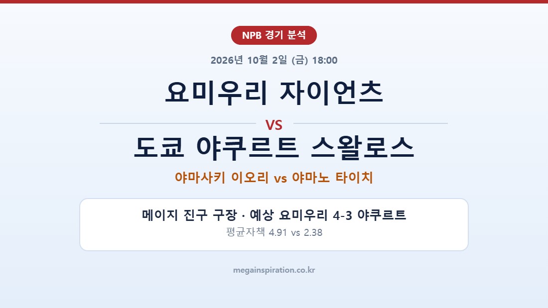요미우리 자이언츠 vs 도쿄 야쿠르트 스왈로스 NPB 분석