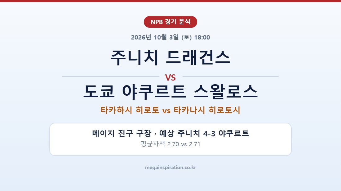 주니치 드래건스 vs 도쿄 야쿠르트 스왈로스 NPB 분석