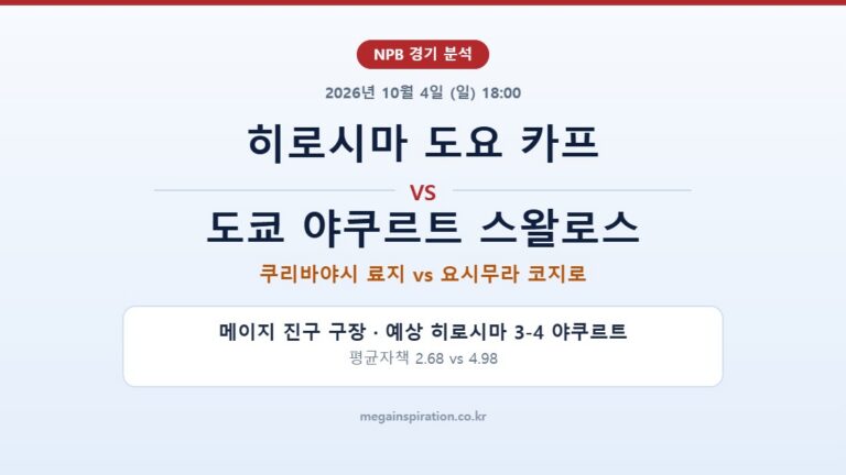 히로시마 도요 카프 vs 도쿄 야쿠르트 스왈로스 NPB 분석