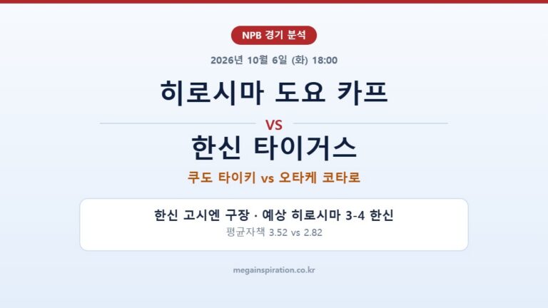 히로시마 도요 카프 vs 한신 타이거스 NPB 분석