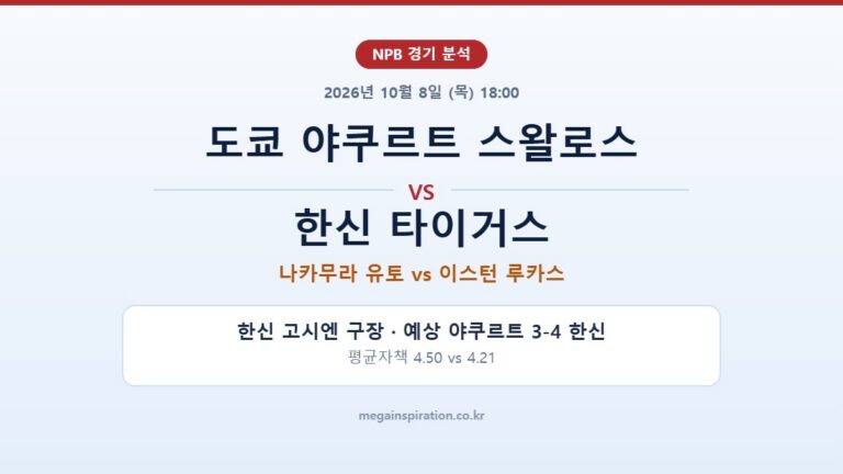 도쿄 야쿠르트 스왈로스 vs 한신 타이거스 NPB 분석