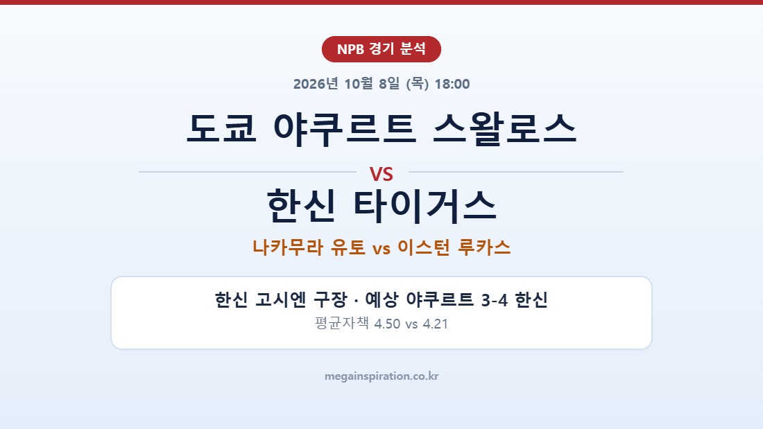 도쿄 야쿠르트 스왈로스 vs 한신 타이거스 NPB 분석