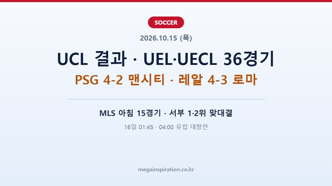 2026년 10월 15일 축구 분석 챔피언스리그 유로파리그 MLS