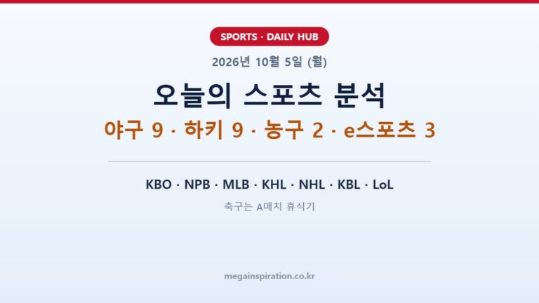 2026년 10월 5일 (월) 스포츠 분석