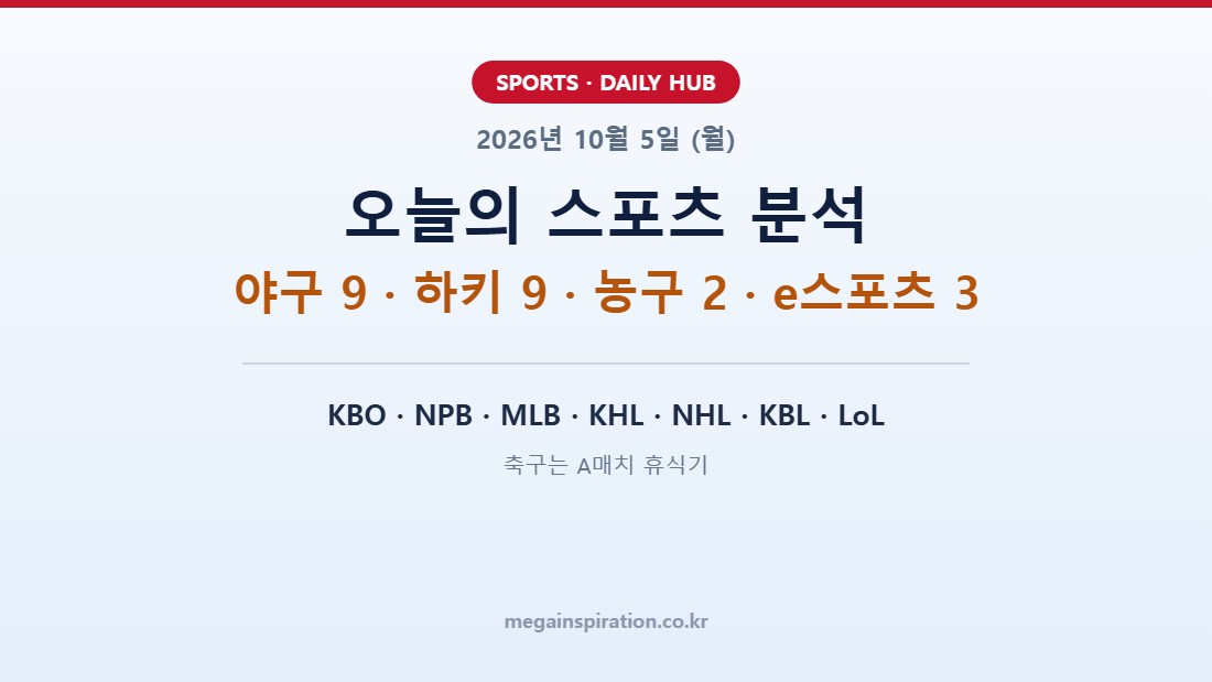 2026년 10월 5일 (월) 스포츠 분석
