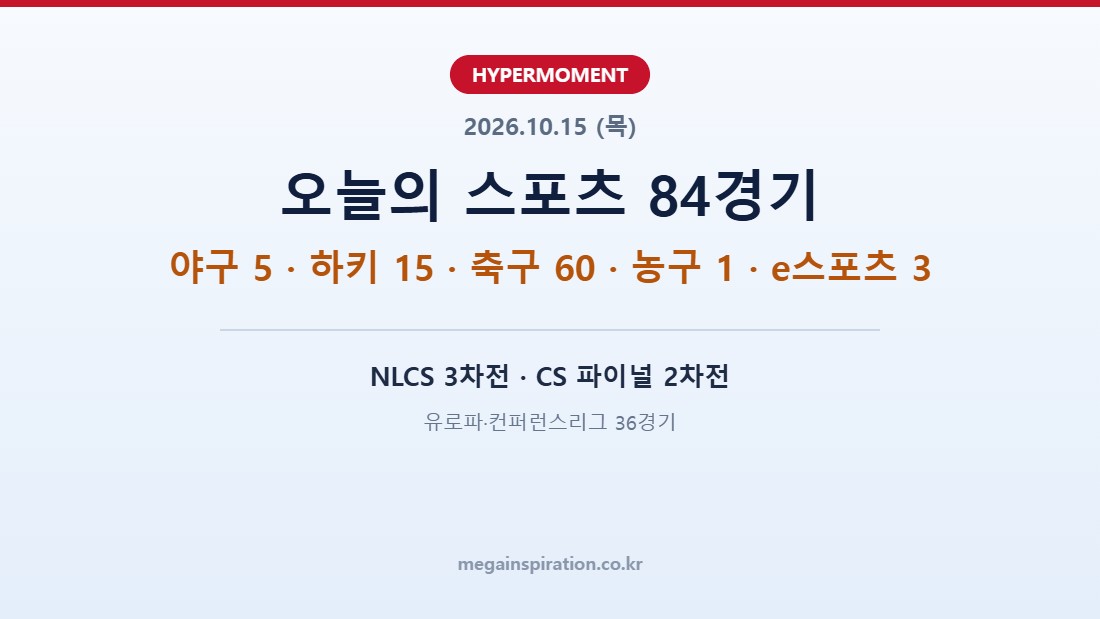 2026년 10월 15일 스포츠 분석 야구 하키 축구 농구 e스포츠
