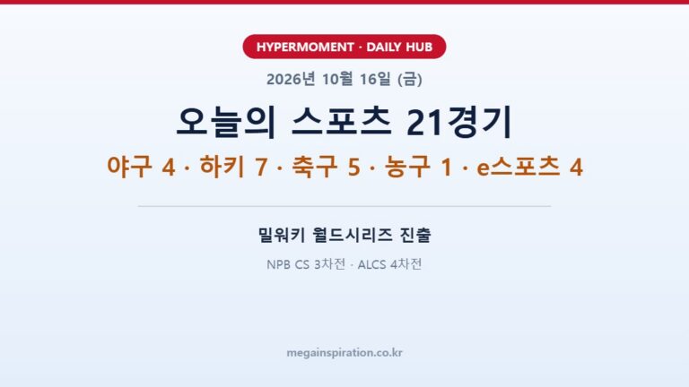 2026년 10월 16일 스포츠 분석